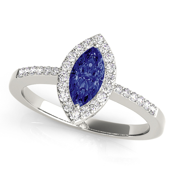 White Gold Marquise Sapphire & Diamond Halo Engagement Ring – Monty ...