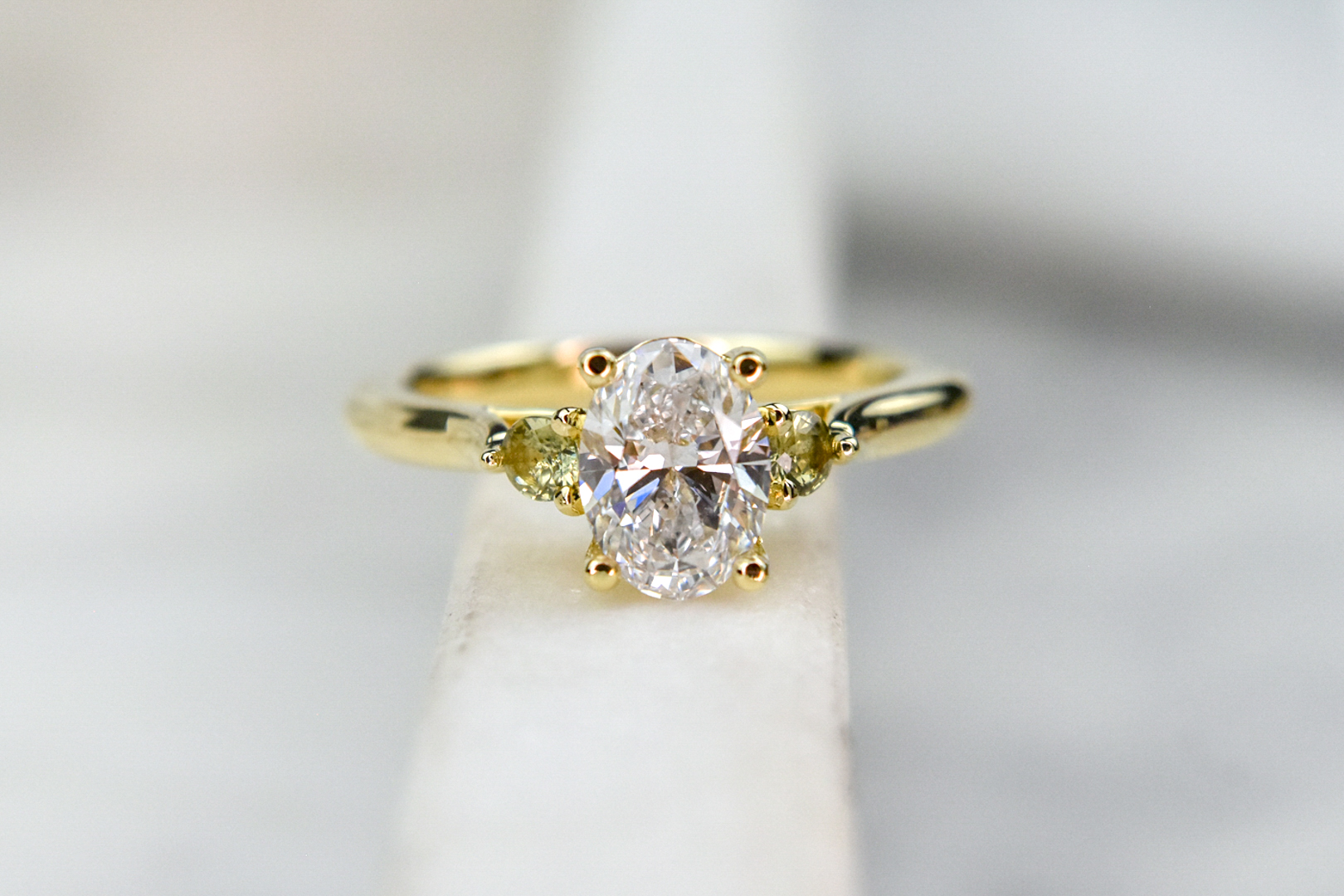 Yellow Gold Oval Cut Diamond & Yellow Sapphire Triology Ring – Monty ...