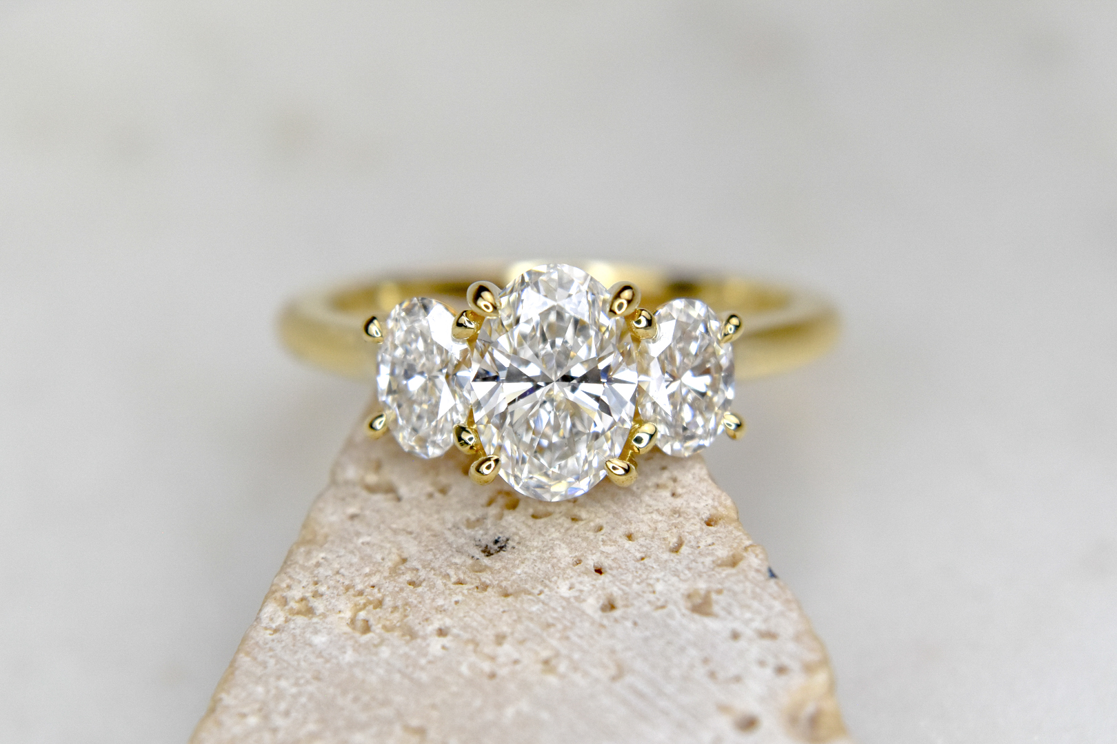 Yellow Gold Oval Cut Diamond Trilogy Ring – Monty Adams Jewellery